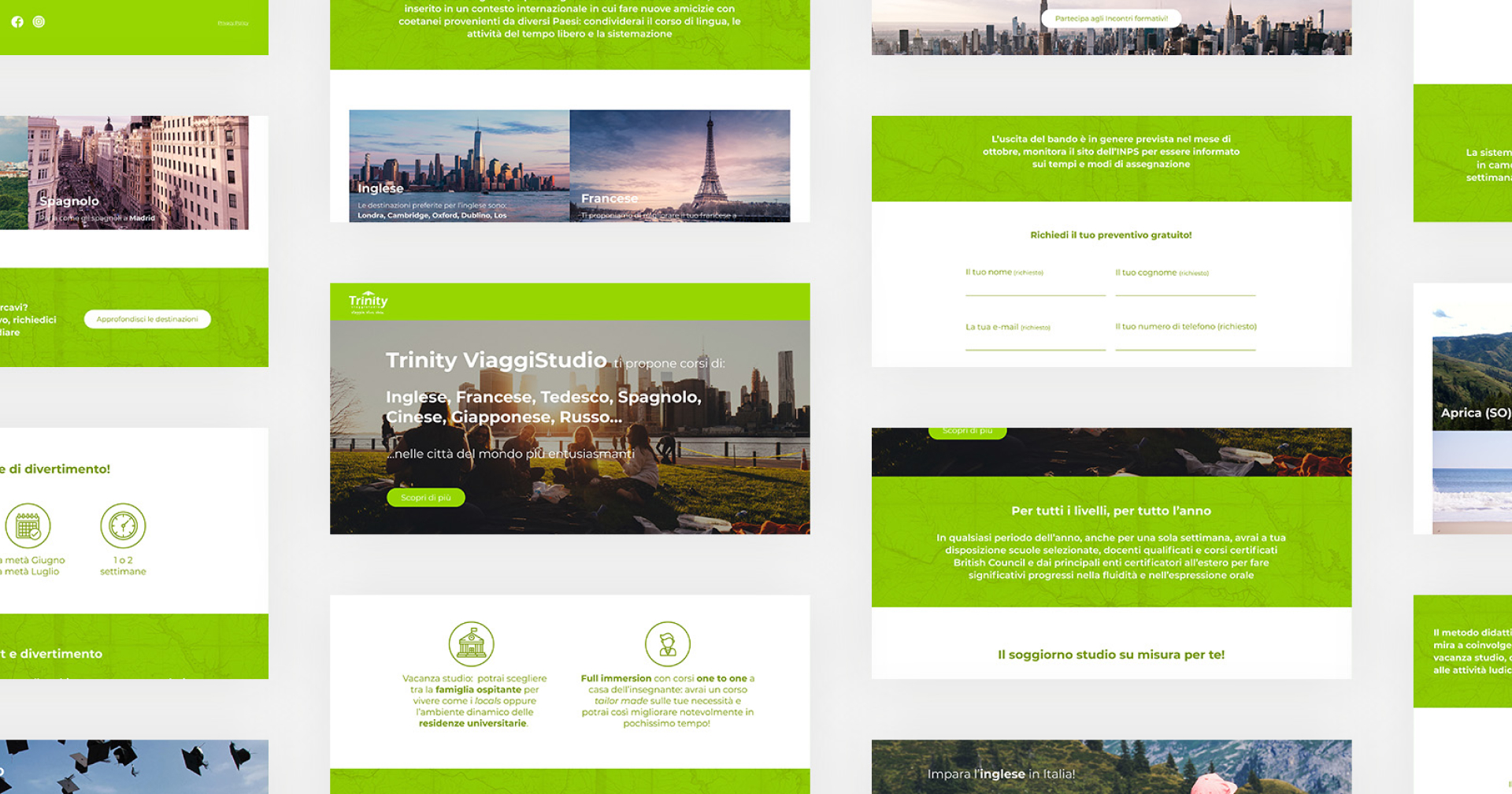 collage delle pagine web realizzate per progetto trinity